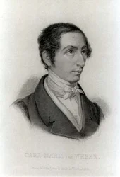 カール・マリア・フォン・ウェーバー（1786-1826）ドイツの作曲家の肖像（エングレービング） (モノクロ写真)