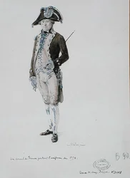 1776年の制服を着たフランス領事（紙にペン、ウォッシュ）