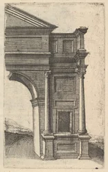 シリーズ「Ruinarum variarum fabricarum delineatione...」のアーチ [Porta Antonae] の半分、1554 年。