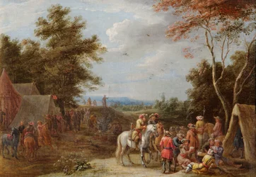 Leiri ja sotilaiden pelikortit, n. 1660 (öljy kankaalle)