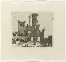 Ruïne met rechthoekige toren 画家や同種のアーティストにとって非常に有用な、さまざまなメーカーの廃墟の図面 (シリーズ タイトル)