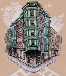 North End, c.2019 (タン画用紙に色鉛筆とインク)