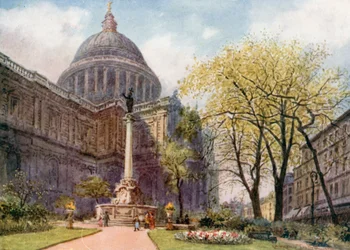 教会北東角から見たセント・ポール教会（カラーリトグラフ）