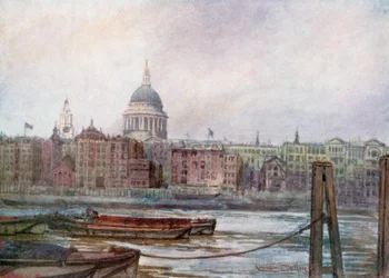 テムズ川南岸からのセント・ポール（カラーリトグラフ）