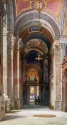 南聖歌隊通路、西を向いて（カラーリトグラフ）