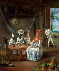 Uma mulata com sua filha branca visitada por mulheres negras em sua casa na Martinica, 1775