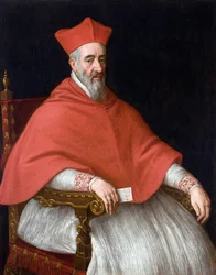 ジョヴァンニ・デルフィーノ枢機卿の肖像 (1545-1622) - レアンドロ・バッサーノ (1557-1622) の絵画、キャンバスに油彩