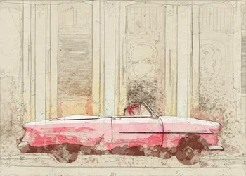 ヴィンテージ・ピンクのコンバーチブルのスケッチ