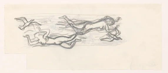 カモメの間で空中に浮いている裸の女性