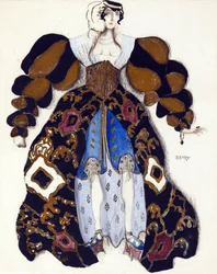 R.シュトラウスのバレエ「ヨーゼフの伝説」の衣装デザイン - Bakst, Leon (1866-1924) - 1914 - 紙に水彩、ガッシュ - 33x28 - 個人蔵
