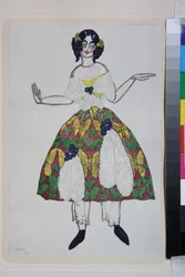 ジョアキーノ・ロッシーニによるバレエ「ラ・ブティック・ファンタスク」の衣装 - レオン・バクスト作 (1866-1924)、リトグラフ 1919 - (ジョアキーノ・ロッシーニ作バレエ「魔法のおもちゃ屋」の衣装デザイン、レオン・バクスト作、カラーリトグラフ