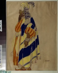 Mily (Mili, Milli) Alexeyevich Balakirev (1837-1910) によるバレエ「Islamey」の衣装デザイン。 Leon Bakst (1866-1924) によるデッサン。 紙のテンペラ 国立グルジア美術館、ティフリス (トビリシ)。