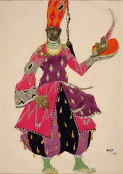 Eunuque "Eunuch" Nicolas (Nikolai) Rimski Korsakov (Rimski-Korsakov) 1922年のバレエ「シェヘラザード（Scheharazade）」の衣装（水彩画）。ニコラ（ニコライ）・リムスキー・コルサコフ（1844-1908）のバレエ「シェヘラザード（Scheharazade）」の衣装。