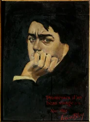レオン・ブロイ (1846-1917) による美しい顔画の自画像の約束 1863 個人コレクション。