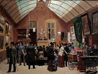 19世紀のセールスルーム。レオン・ジョセフ・ヴォワラン（1833-1887）の絵画