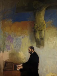 オルガンでのフェリックス ヤシエンスキー (1861-1929) の肖像