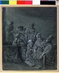 ""Biblical subject"" (聖書の主題)。 Leonaert Bramer (1596-1674) による描画。 17世紀のプーシキン美術館、モスクワ