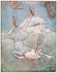 月にいる男が転がり落ちてきた、童謡絵本、パブ. 1914年。