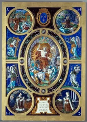 聖礼拝堂の祭壇画「復活」。エナメル彩色 レオナルド・リモザン（1505-1577）作