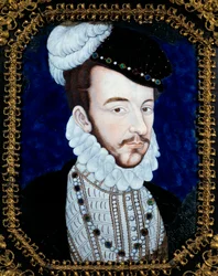 フランス王シャルル9世（1550-1574）の肖像。レオナルド・リモザン（1505-1577）による絵画