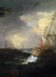 ""tempete en mer"" (嵐の海) 詳細。 Peinture de Leonardo Coccorante (1680-1750) 18eme siecle Musée des Beaux Arts de Mikalojus Konstantinas Ciurlionis、カウナス、リトアニア