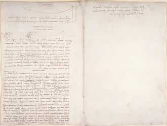 Arundel 263, f.166v, f.163 「Codex Arundel」からの鳥の飛行に関するメモと図表、c.1500-5 (紙にペンとインク)