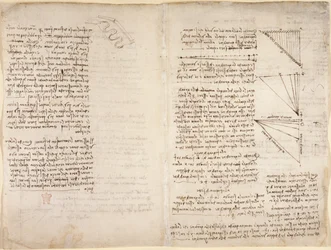 Arundel 263, f.216v, f.217 「Codex Arundel」のメモとスケッチ (紙にペンとインク)