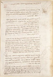 Arundel 263, f.25v 「Codex Arundel」からの水による侵食に関するメモとラフスケッチ (紙にペンとインク)