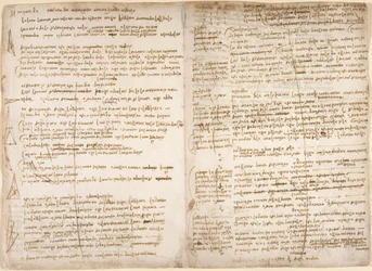Arundel 263、f.267v、f.266、点、線、面積の数学的定義に関する注記と図表、「水に関する最初の本」 (「Libro primo delle Acque」) (逆さま)、「Codex」より Arundel