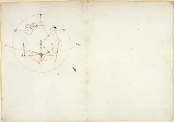 Arundel 263、f.52v、f.51 「Codex Arundel」の油圧ホイールの図 (紙にペンとインク)