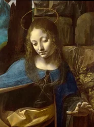The Virgin of the Rocks（天使を伴う幼児キリストを崇拝する幼児聖ヨハネの聖母）からの聖母の頭の詳細、c.1508