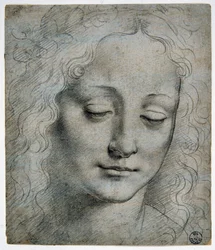 ジョヴァンニ・アントニオ・ボルトラフィオ（ベルトラフィオ）（1467 - 1516）（レオナルド・デ・ヴィンチの最も有名な弟子）：ヴェロッキオの方法で葉の冠を被った少年の頭部、GDSU 425 E