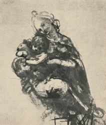 マドンナと猫の子、c1475 1945