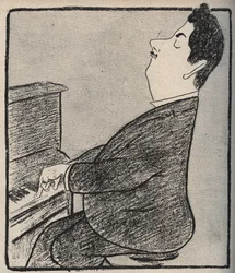 イタリアの作曲家、ジャコモ・プッチーニ（1858-1924）の肖像。漫画：Leonetto Cappiello - 1898年