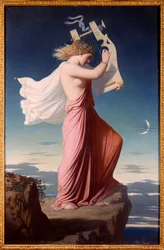 竪琴を弾くギリシアの詩人サフォの肖像 レオポルド・ブルテ（1823-1860）による絵画 1849年 1,06x0,69 m カルカソンヌ、美術館