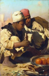 カイロの市場で座っているアラブ人」1854年～1892年頃