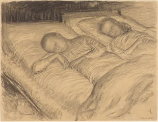 画家の子供たち 狼と眠るアンナ 1900年頃（木炭・紙）