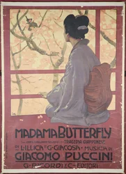 ジャコモ・プッチーニ（1858-1924）作曲「蝶々夫人」の楽譜の扉絵（カラーリトグラフ）（208559も参照）