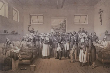 狙えるジャンジャックペリシエ（1794-1864）1855年にセバストポルを占領した後、負傷した兵士を訪ねるマラコフ公