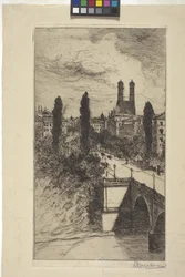 Maximiliam-katu ja Frauenkirche, München, Baijeri (etsaus)