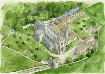 1530年代のシャップ修道院の復元（紙に水彩画）