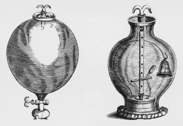 ロバート・ボイル（1627-1691）による空気ポンプの実験、彫刻