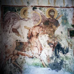 ギリシャ・クレタ島ムリニエスのビザンチン様式の教会のフレスコ画（写真