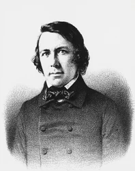 フランスの政治家、ジャーナリスト、哲学者であるシャルル・フォーブス・ド・モンタランベール（1810-1870）の肖像（エングレービング