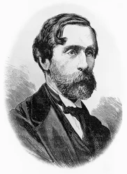 イタリアの政治家、作家、ジャーナリスト、ジュリオ・カルカーノ（1812-1884）の肖像、エングレービング