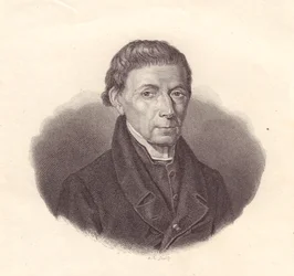 イタリアの数学者・天文学者バルナバ・オリアーニ（1752-1832）の肖像、デマルキのデッサンによる銅版画