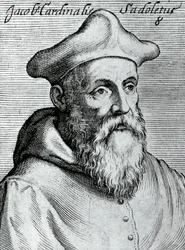イタリアの人文主義者、カトリック司教、枢機卿であるヤコポ・サドレート（1477-1547）の肖像、クラウディウス・ペルネトゥス作『Illustrissimorum, omnique virtutis, et scientiarum laude praestantissimoru virorum icones』からの版画