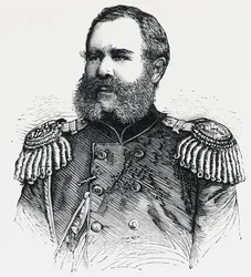 ロシアの将軍ニコライ・オブルチェフ（1830-1904）の肖像、エングレービング
