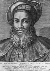 イタリアの詩人・作家・劇作家、ピエトロ・アレティーノ（1492-1556）の肖像、マルカントニオ・ライモンディ（1470-1482頃に生まれ、1527-1534年に死去）による彫刻、22×15 4cm