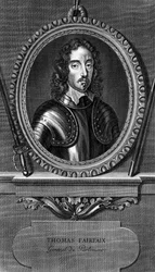 イギリス内戦の際、イギリス人将軍であり、議会の総司令官であったThomas Fairfax, 3rd Lord Fairfax of Cameron (1612-1671)の肖像、エングレービング